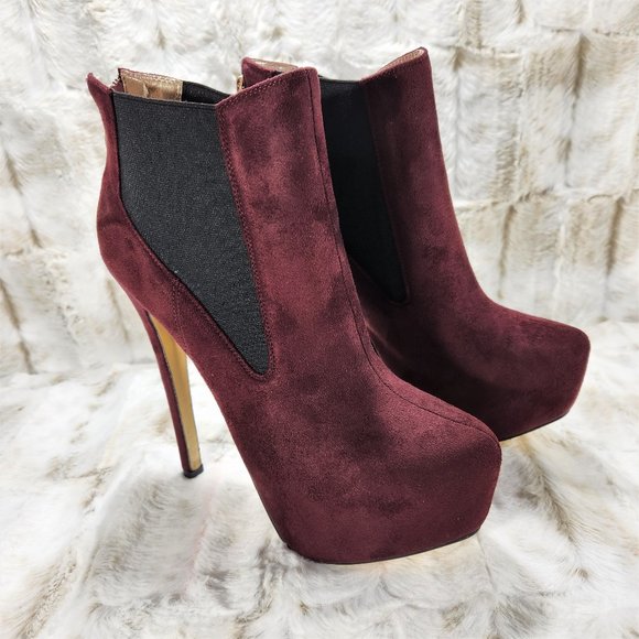 Luichiny Shoes - Luichiny Sexy Burgundy Wine 6" High Heels Platform Ankle Boots